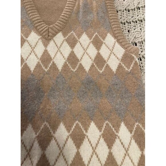 Vintage Royal Knight Argyle Knit Sweater Vest M‎ Wool & Acrylic Beige - Picture 8 of 12